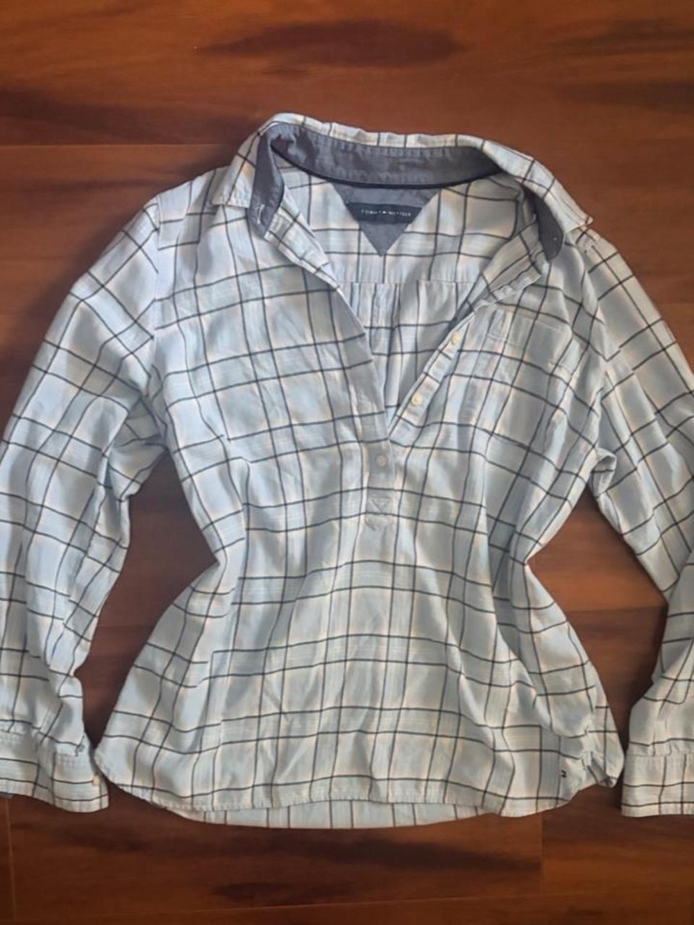 Tommy Hilfiger Light Blue Plaid Button-Front Women's Shirt